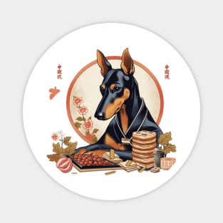 Doberman Eating Sushi Magnet